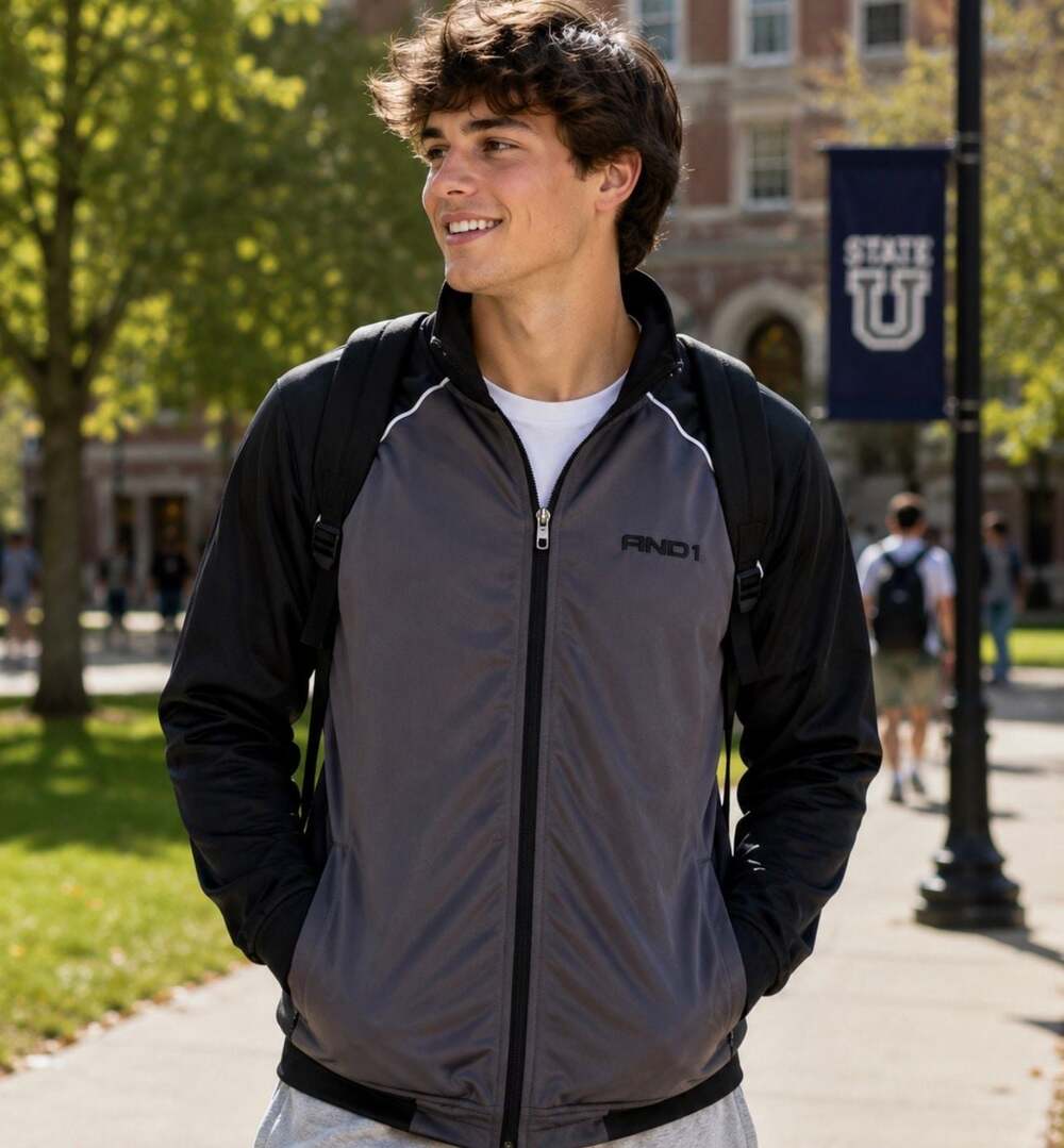 AND1 Men’s S Black Gray Full Zip Track Jacket Basketball Warm Up Athletic